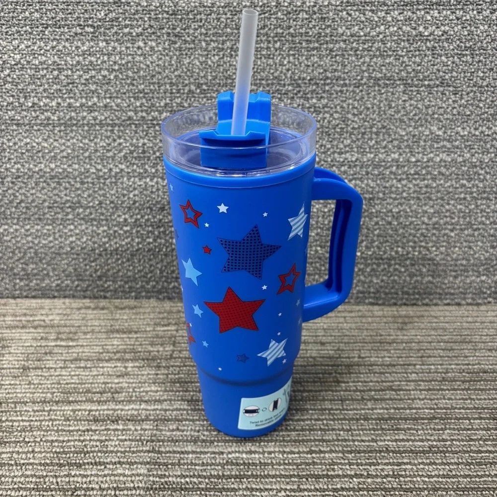 Greenbrier Tumbler Blue Star Patriotic Travel Cup with Handle Straw